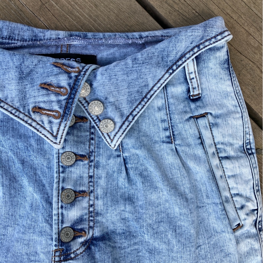 Boho EXPRESS Jeans Vintage Retro SUPER HIGH WAIST TAPERED Acid Wash Blue Size 10